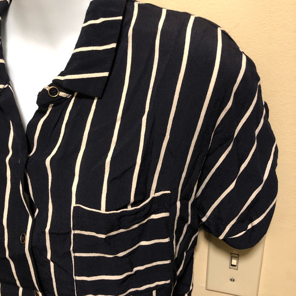 F21 Navy Striped Collared Blouse